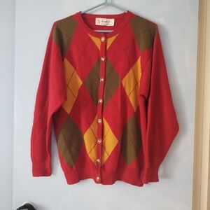 Vintage Pringle Of Scotland Merino Wool Argyle Cardigan L